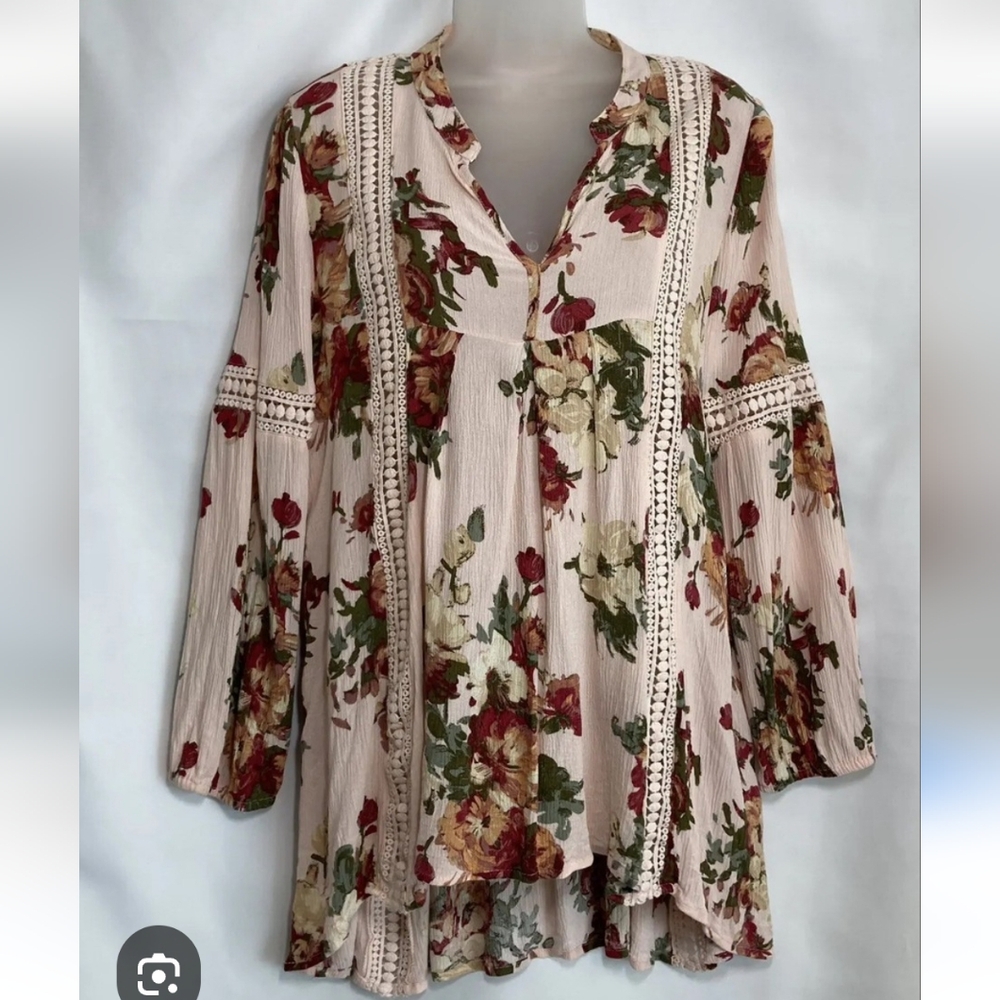 Blu Pepper BOHO Cream Tan Asymmetrical Ruffled Blouse